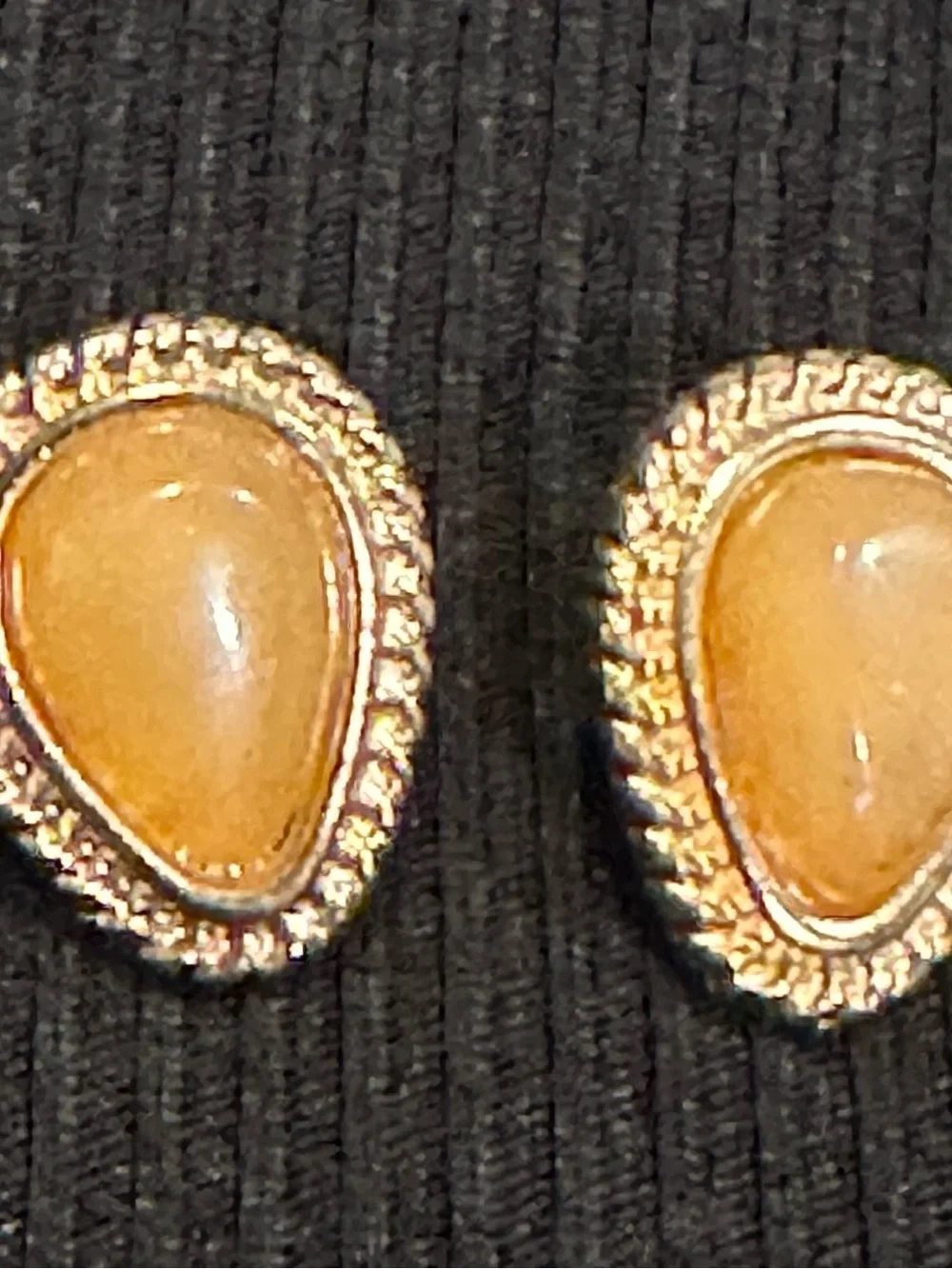 Vintage 1980s Bijoux Givenchy Butterscotch Amber Cabochon Teardrop Earrings